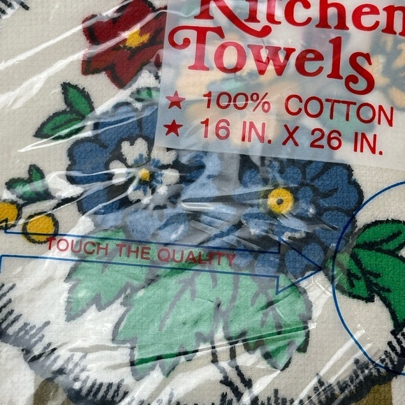 Vintage Leshner Corp. Valu-Pak 3 Kitchen Towels Cotton Floral Print 16”x 26” NOS - Picture 4 of 9